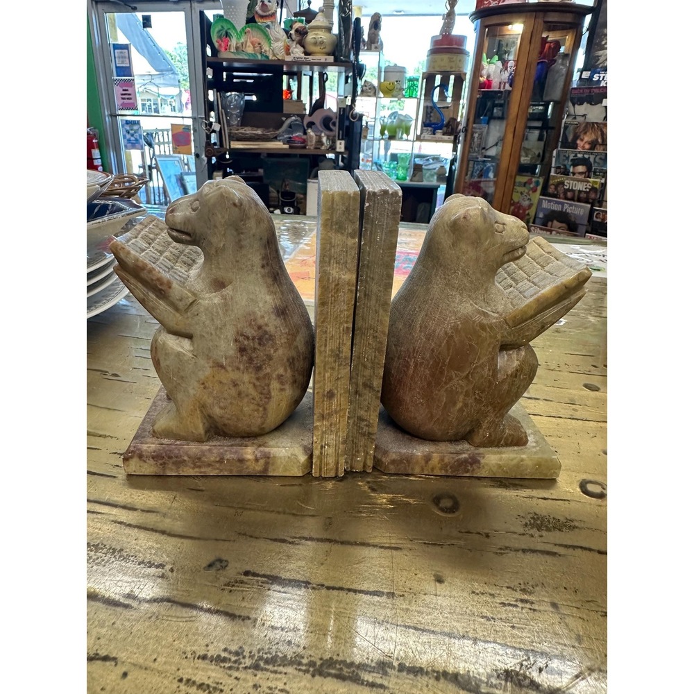 Vintage Marble Bear reading Book Bookends